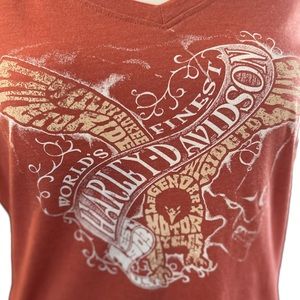 Harley-Davidson orange v-neck ladies t-shirt XL in great condition